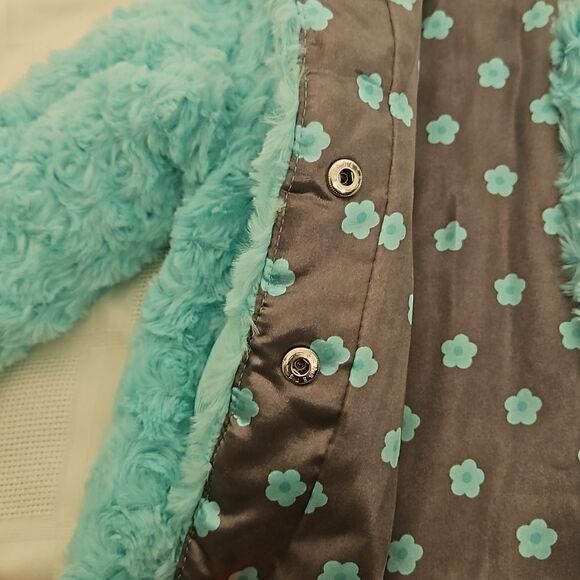 HP Little Me Toddler Girl Faux Fur Spring Jacket 12 Months Light Aqua - Picture 15 of 16